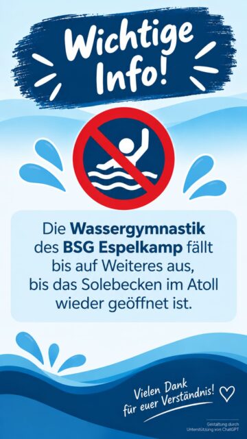 Mehr über den Artikel erfahren INFO für die Gruppen der Wassergymnastik